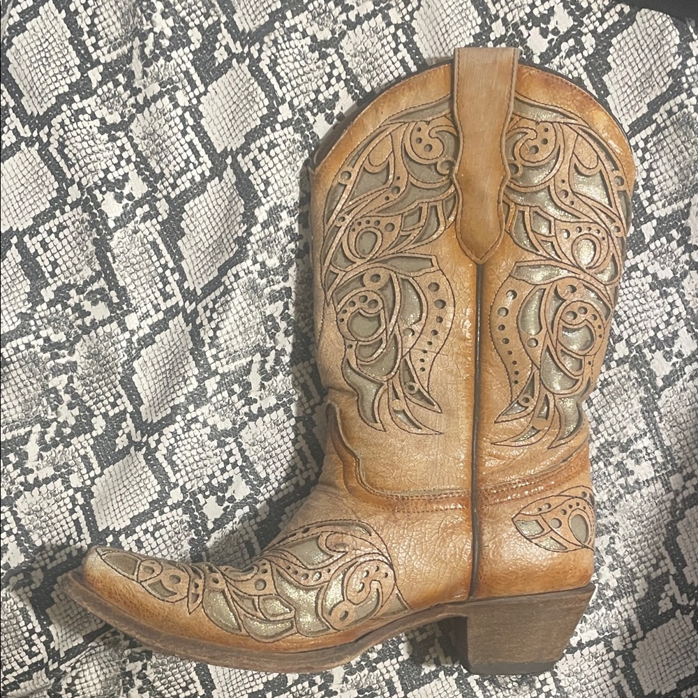 Corral Kids Tan and Gold Boots